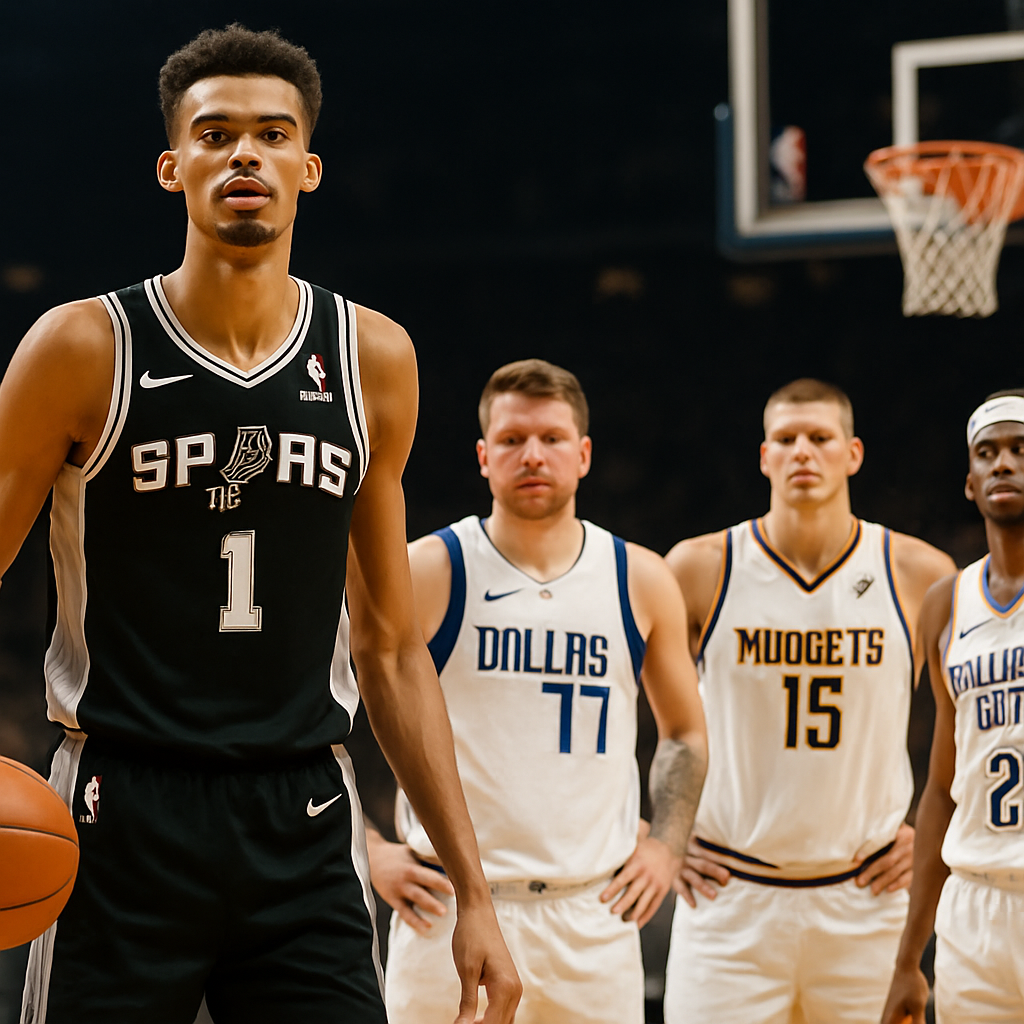 Victor Wembanyama, Luka Dončić, Nikola Jokić, and Shai Gilgeous-Alexander share an NBA court as